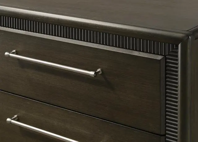 Alt view image 3 of 5 - 1pc Dark Brown Finish Two Drawers Nightstand Bar Handles Tapered Feet Bedroom Wooden Furniture