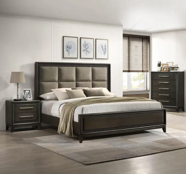 Alt view image 5 of 5 - 1pc Dark Brown Finish Two Drawers Nightstand Bar Handles Tapered Feet Bedroom Wooden Furniture