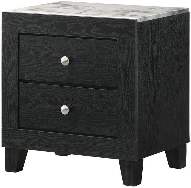 Main image of 1pc Contemporary Modern White Faux Marble Top 2 Drawers Nightstand Black Finish Bedroom Furniture