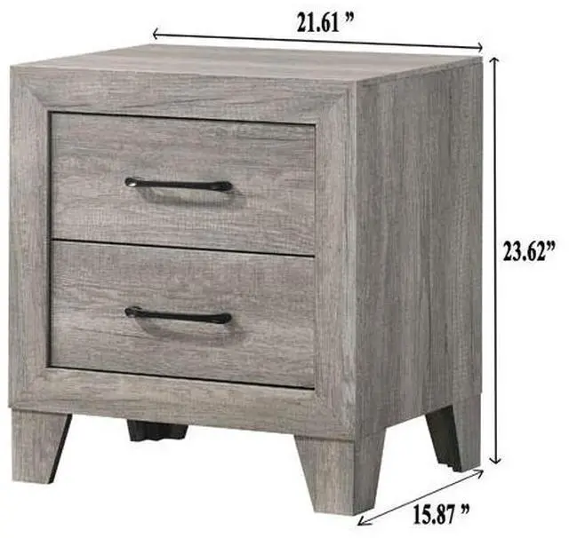 Alt view image 4 of 5 - 1pc Contemporary Two-Drawers Nightstand Bed Side Cabinet Wooden Furniture Rustic Gray Color