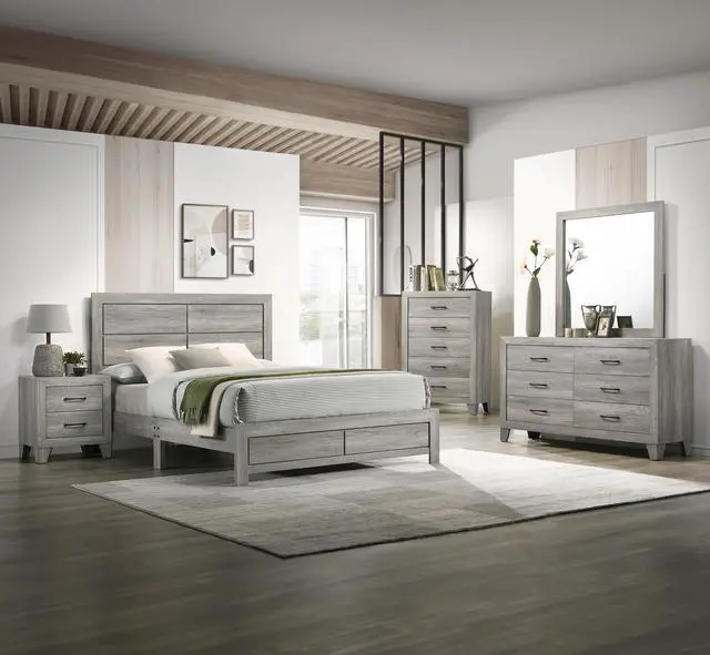 Alt view image 5 of 5 - 1pc Contemporary Two-Drawers Nightstand Bed Side Cabinet Wooden Furniture Rustic Gray Color
