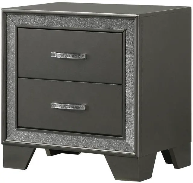 Main image of Contemporary 1pc Nightstand Sparkling Accent Bedside Storage Two Drawers Dark Brown Gray Finish