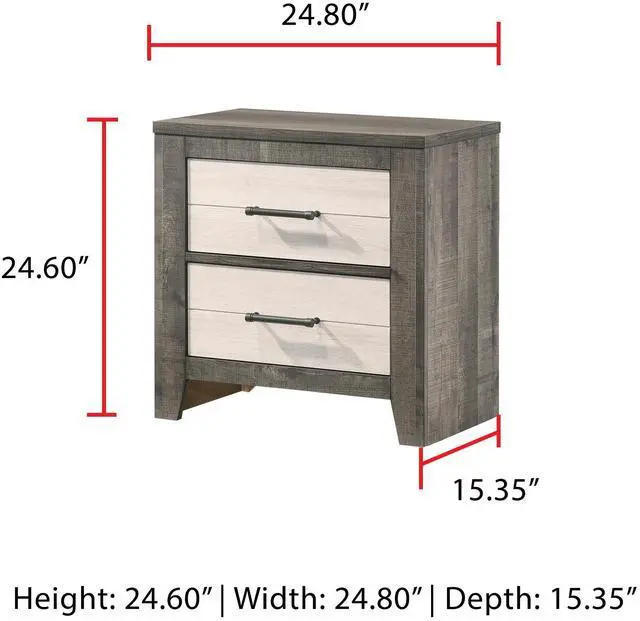 Alt view image 4 of 5 - 1pc Nightstand Two-tone Finish Convenient Bedside Storage Two Drawers Metal Pull Handle Gray Beige