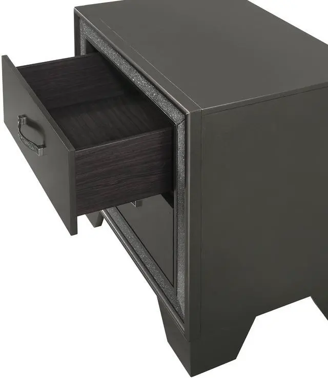 Alt view image 2 of 6 - Contemporary 1pc Nightstand Sparkling Accent Bedside Storage Two Drawers Dark Brown Gray Finish
