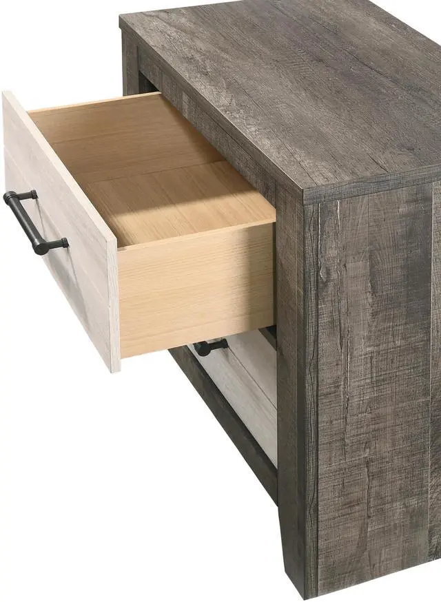 Alt view image 2 of 5 - 1pc Nightstand Two-tone Finish Convenient Bedside Storage Two Drawers Metal Pull Handle Gray Beige
