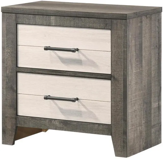 Main image of 1pc Nightstand Two-tone Finish Convenient Bedside Storage Two Drawers Metal Pull Handle Gray Beige
