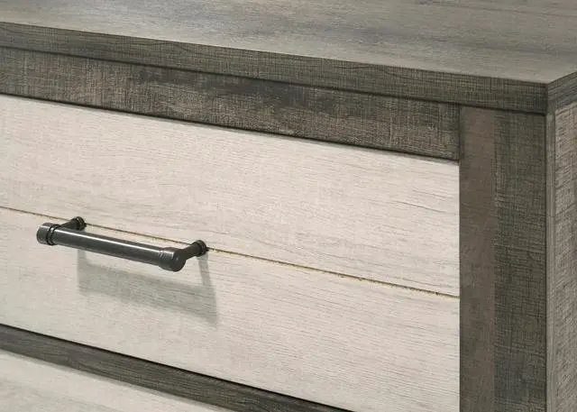 Alt view image 3 of 5 - 1pc Nightstand Two-tone Finish Convenient Bedside Storage Two Drawers Metal Pull Handle Gray Beige