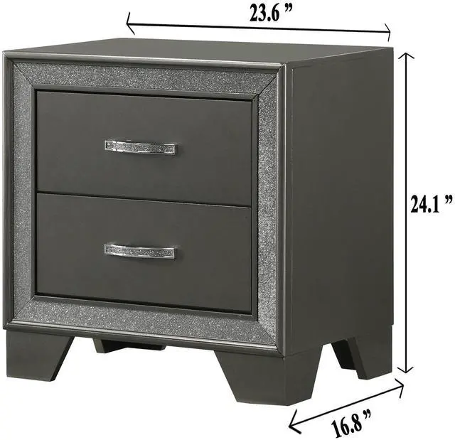 Alt view image 4 of 6 - Contemporary 1pc Nightstand Sparkling Accent Bedside Storage Two Drawers Dark Brown Gray Finish
