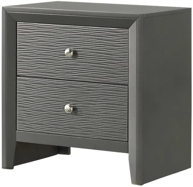 Main image of 1pc Contemporary Modern 2-Drawer Nightstand Round Knobs Bedroom Wooden Furniture Gun Metal Gray Finish