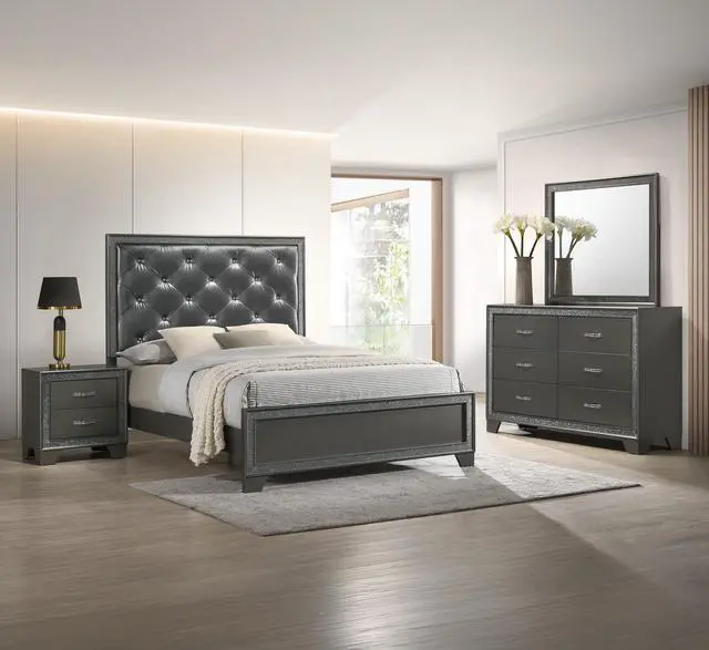 Alt view image 5 of 6 - Contemporary 1pc Nightstand Sparkling Accent Bedside Storage Two Drawers Dark Brown Gray Finish