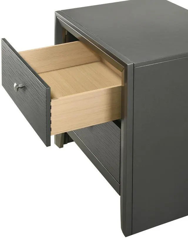 Alt view image 5 of 6 - 1pc Contemporary Modern 2-Drawer Nightstand Round Knobs Bedroom Wooden Furniture Gun Metal Gray Finish