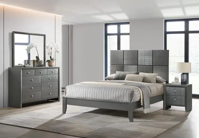 Alt view image 6 of 6 - 1pc Contemporary Modern 2-Drawer Nightstand Round Knobs Bedroom Wooden Furniture Gun Metal Gray Finish