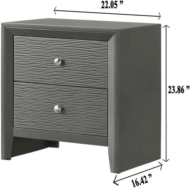 Alt view image 4 of 6 - 1pc Contemporary Modern 2-Drawer Nightstand Round Knobs Bedroom Wooden Furniture Gun Metal Gray Finish