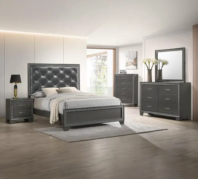 Alt view image 6 of 6 - Contemporary 1pc Nightstand Sparkling Accent Bedside Storage Two Drawers Dark Brown Gray Finish