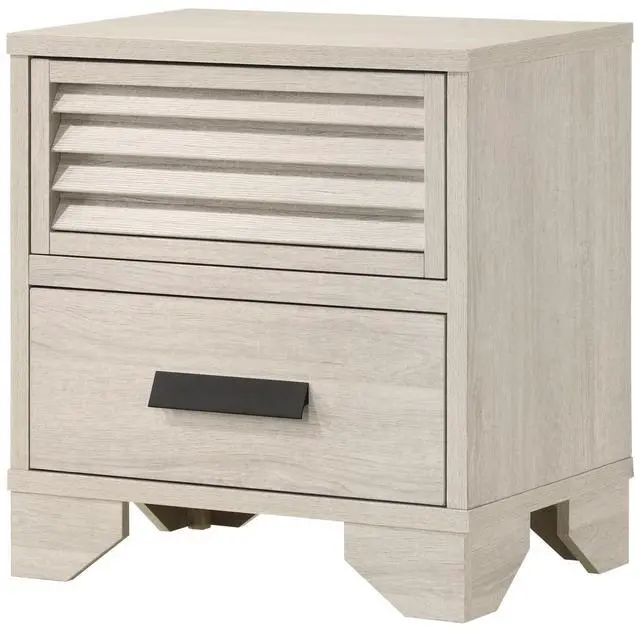 Main image of 1pc Contemporary 2-Drawer Louvered Design Nightstand Finger Pull Hardware Bedroom Wooden Furniture Beige Finish