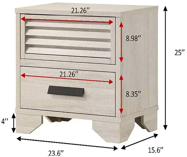 Alt view image 4 of 6 - 1pc Contemporary 2-Drawer Louvered Design Nightstand Finger Pull Hardware Bedroom Wooden Furniture Beige Finish