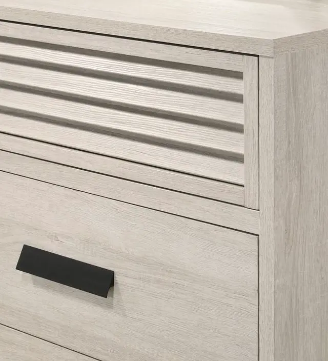 Alt view image 3 of 6 - 1pc Contemporary 2-Drawer Louvered Design Nightstand Finger Pull Hardware Bedroom Wooden Furniture Beige Finish