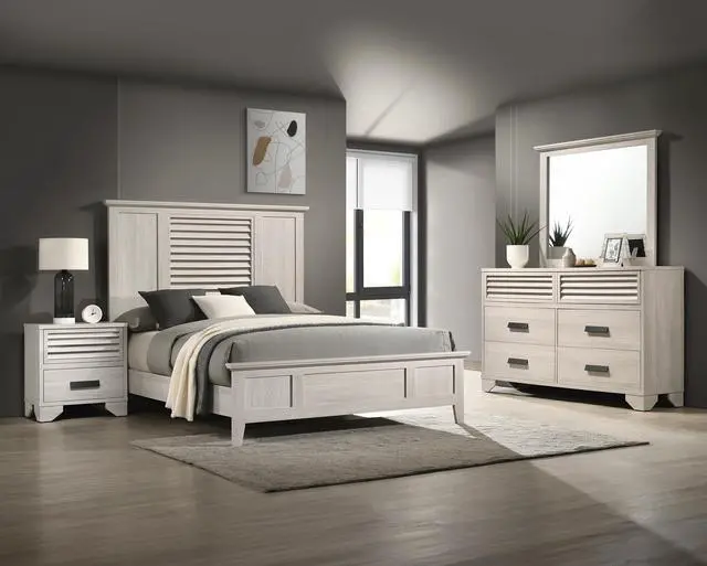 Alt view image 6 of 6 - 1pc Contemporary 2-Drawer Louvered Design Nightstand Finger Pull Hardware Bedroom Wooden Furniture Beige Finish