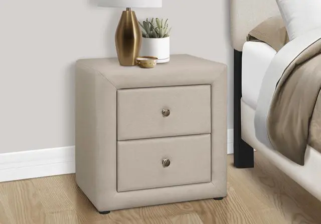 Alt view image 4 of 7 - Nightstand, Nightstand, End, Side, Lamp, Storage Drawer, Bedroom, Upholstered, Beige Linen Look, Transitional