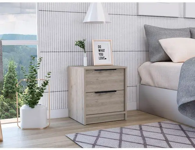 Main image of Kaia Nightstand , End Table, Side Table Two Drawers, Metal Handle -Light Gray