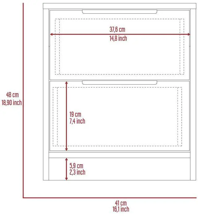 Alt view image 3 of 7 - Kaia Nightstand , End Table, Side Table Two Drawers, Metal Handle -Light Gray