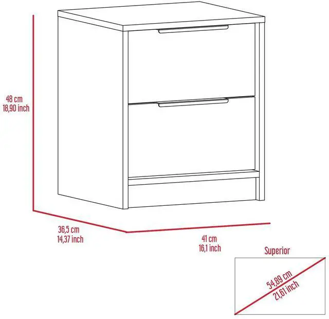 Alt view image 4 of 7 - Kaia Nightstand , End Table, Side Table Two Drawers, Metal Handle -Light Gray