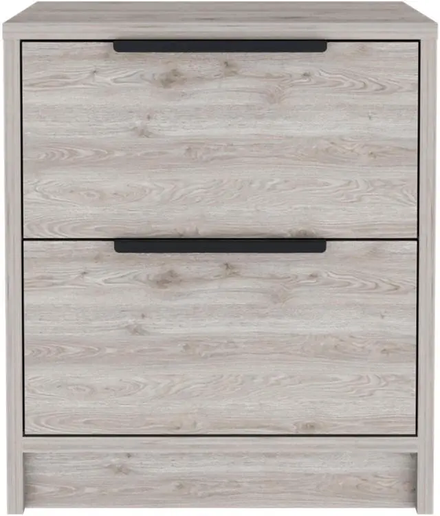 Alt view image 2 of 7 - Kaia Nightstand , End Table, Side Table Two Drawers, Metal Handle -Light Gray