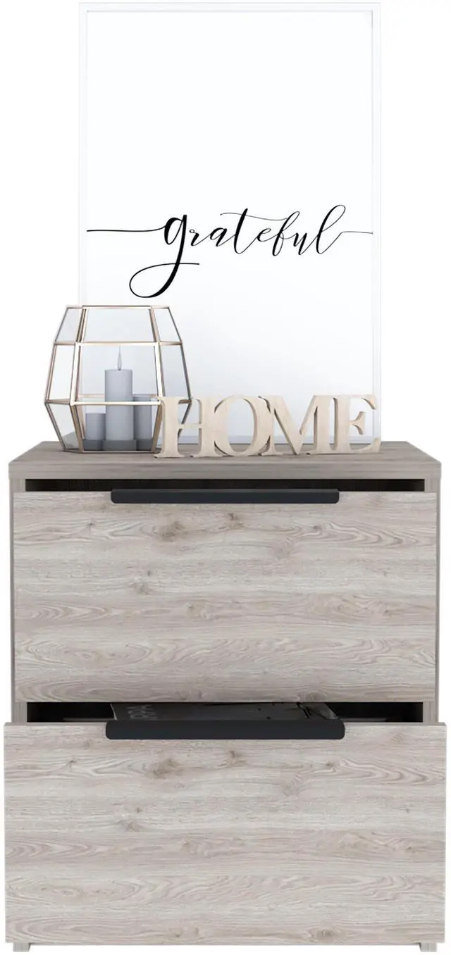 Alt view image 7 of 7 - Kaia Nightstand , End Table, Side Table Two Drawers, Metal Handle -Light Gray