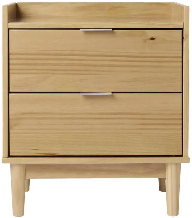 Alt view image 2 of 5 - Mid-Century Modern 2-Drawer Solid Wood Nightstand  Natural Pine