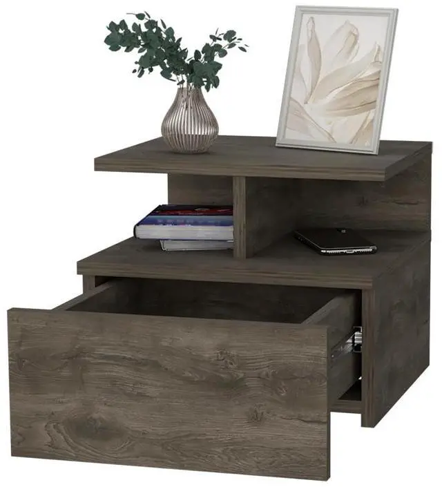 Alt view image 4 of 7 - Augusta Floating Nightstand with 2-Tier Shelf and 1-Drawer