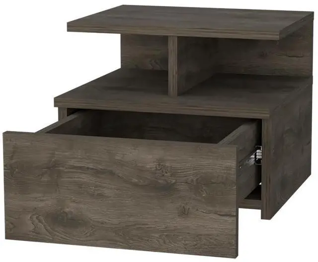 Alt view image 2 of 7 - Augusta Floating Nightstand with 2-Tier Shelf and 1-Drawer