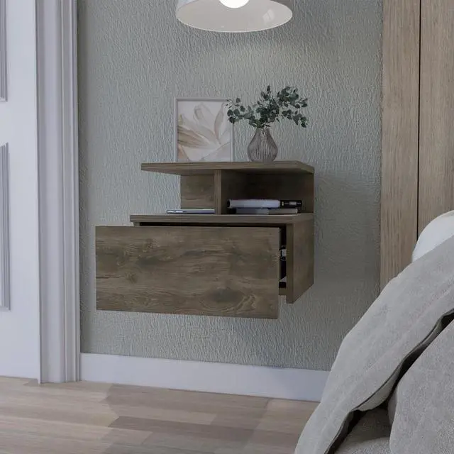 Alt view image 7 of 7 - Augusta Floating Nightstand with 2-Tier Shelf and 1-Drawer