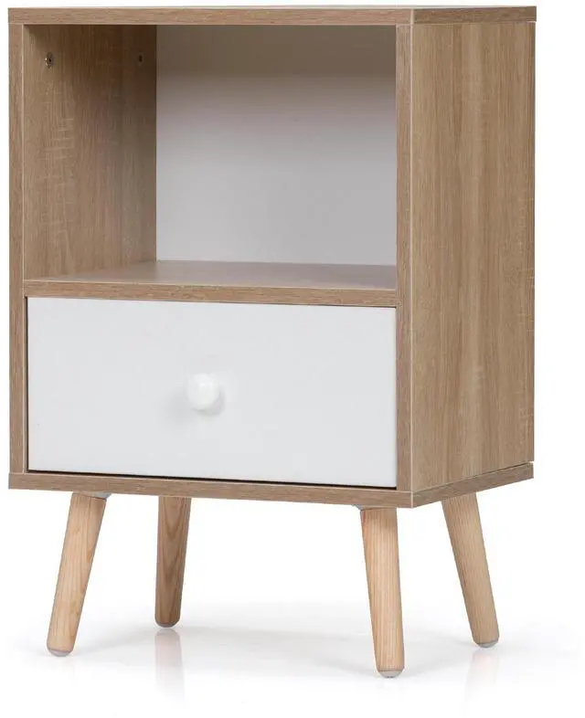 Alt view image 2 of 7 - Mid-Century Wood Nightstand Set of 2, Bed Sofa Side Table with Drawer and Shelf, Modern End Table for Living Room Bedroom Office