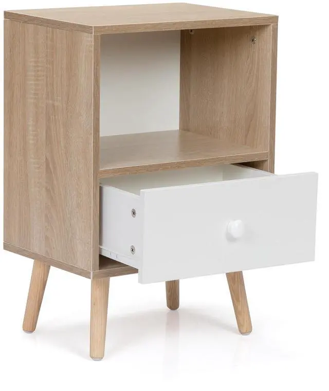 Alt view image 7 of 7 - Mid-Century Wood Nightstand Set of 2, Bed Sofa Side Table with Drawer and Shelf, Modern End Table for Living Room Bedroom Office