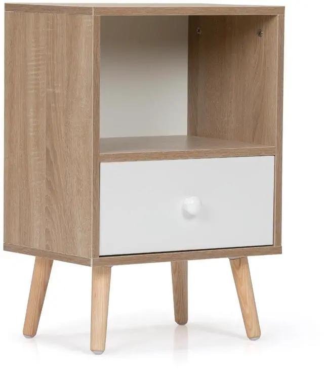 Alt view image 6 of 7 - Mid-Century Wood Nightstand Set of 2, Bed Sofa Side Table with Drawer and Shelf, Modern End Table for Living Room Bedroom Office