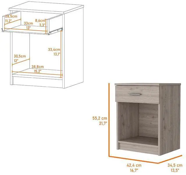 Alt view image 3 of 7 - Pictor Nightstand, One Drawer, Lower Shelf, Superior Top