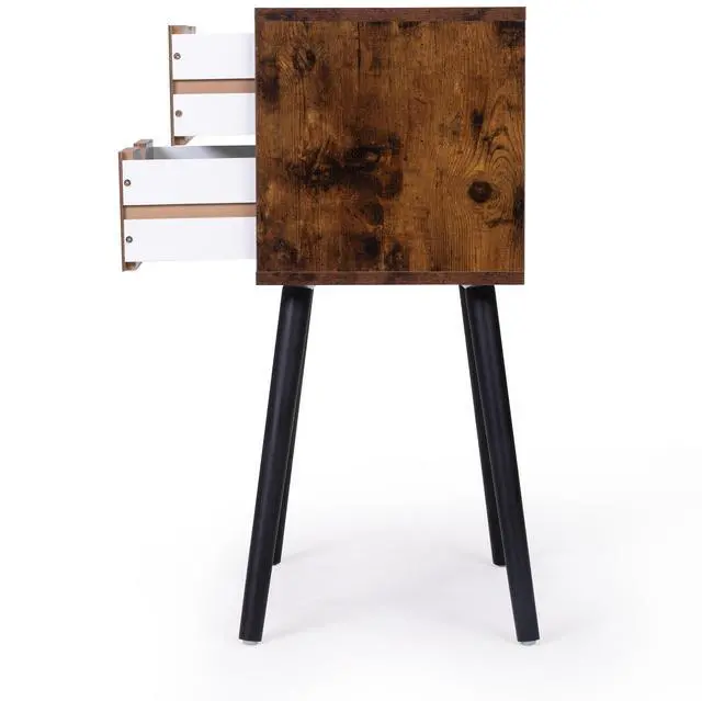 Alt view image 3 of 7 - ightstand with 2 Drawers, Bedside Tables with Solid Wood Legs and Storage, End Table, Side Table, Bedside Furniture for Bedroom, Living Room, Rustic Brown