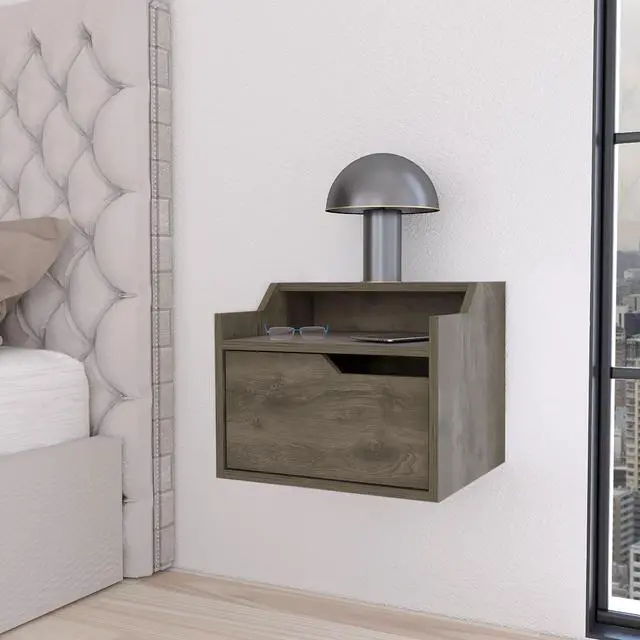 Main image of Florence Floating Nightstand with Drawer and Dual-Shelf Display