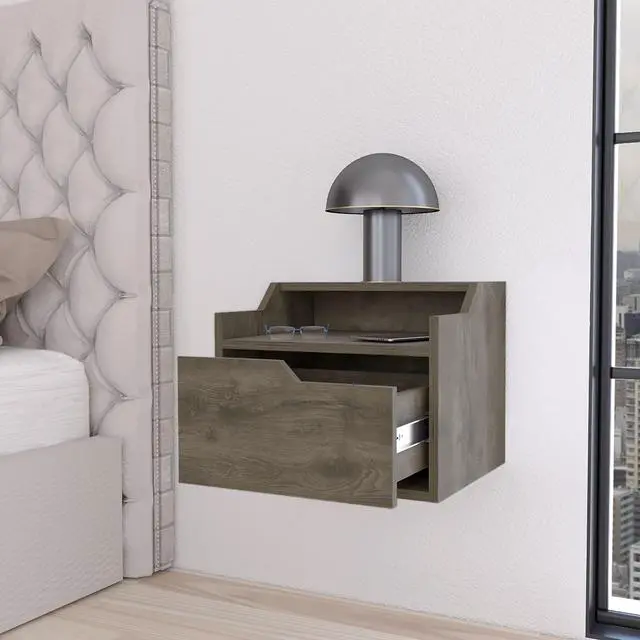 Alt view image 5 of 7 - Florence Floating Nightstand with Drawer and Dual-Shelf Display