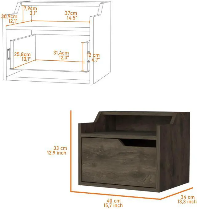 Alt view image 3 of 7 - Florence Floating Nightstand with Drawer and Dual-Shelf Display