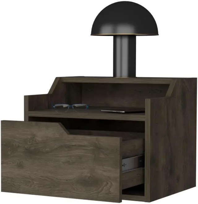Alt view image 7 of 7 - Florence Floating Nightstand with Drawer and Dual-Shelf Display