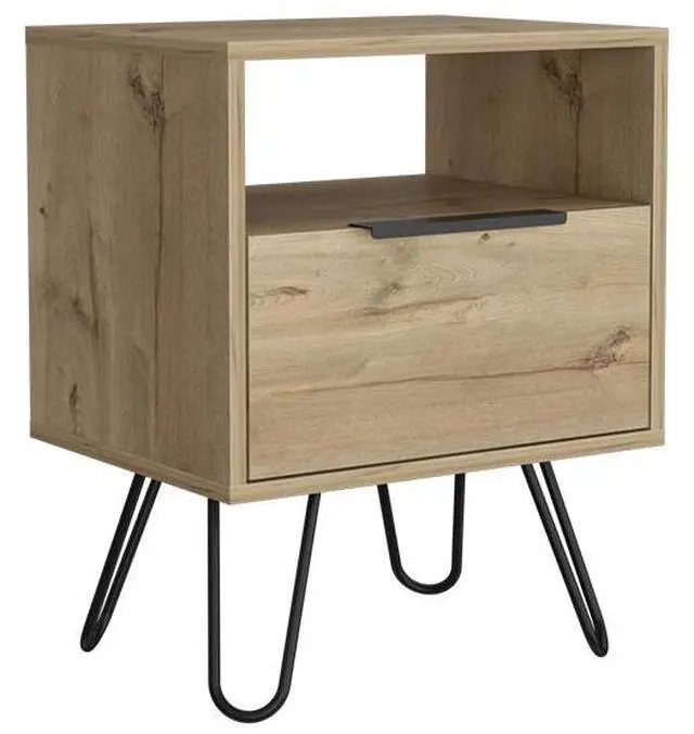 Alt view image 2 of 7 - Nightstand Skyoner, Single Drawer, Hairpin Legs, Light Oak Finish
