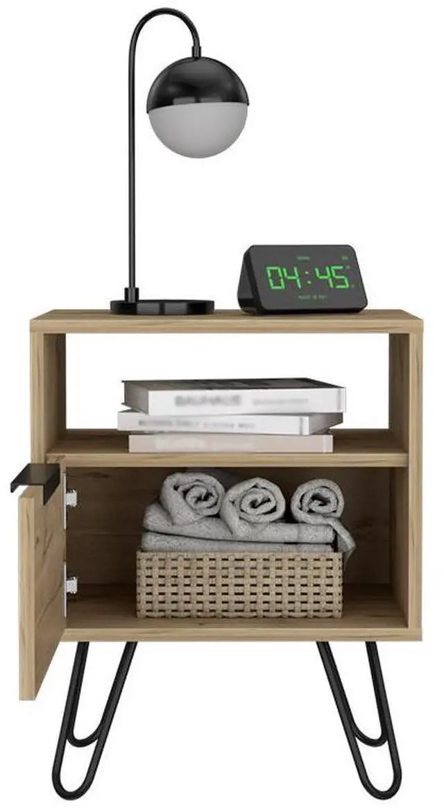 Alt view image 4 of 7 - Nightstand Skyoner, Single Drawer, Hairpin Legs, Light Oak Finish