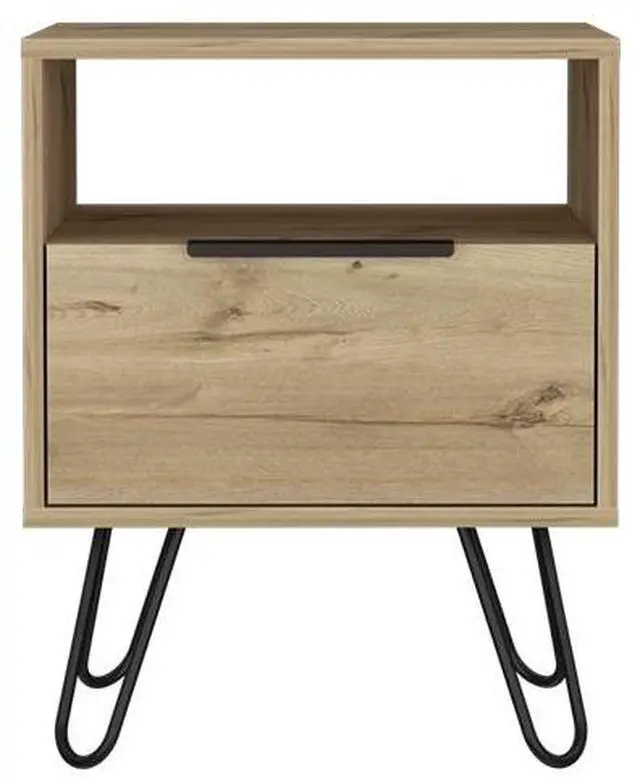 Alt view image 5 of 7 - Nightstand Skyoner, Single Drawer, Hairpin Legs, Light Oak Finish