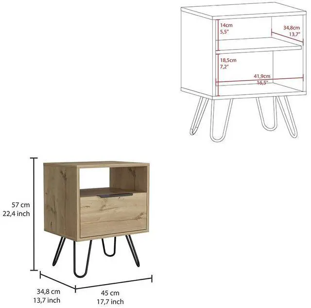 Alt view image 6 of 7 - Nightstand Skyoner, Single Drawer, Hairpin Legs, Light Oak Finish
