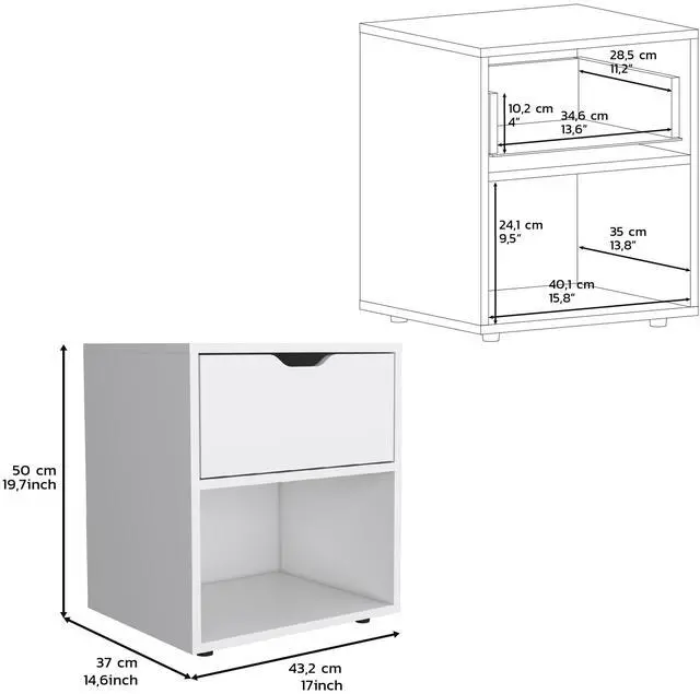 Alt view image 7 of 7 - DEPOT E-SHOP Adak 19.7" H Nightstand End Table with Open Shelf,White