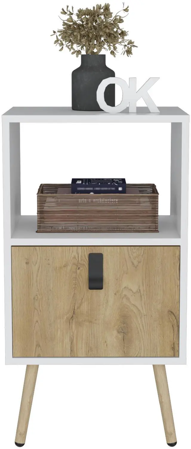 Alt view image 5 of 7 - Tall Nightstand 29"H, with One Drawer and Functional Storage, White / Macadamia