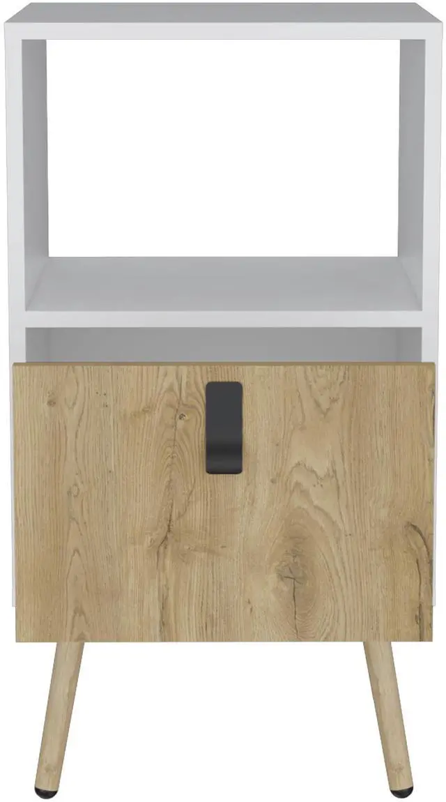 Alt view image 3 of 7 - Tall Nightstand 29"H, with One Drawer and Functional Storage, White / Macadamia