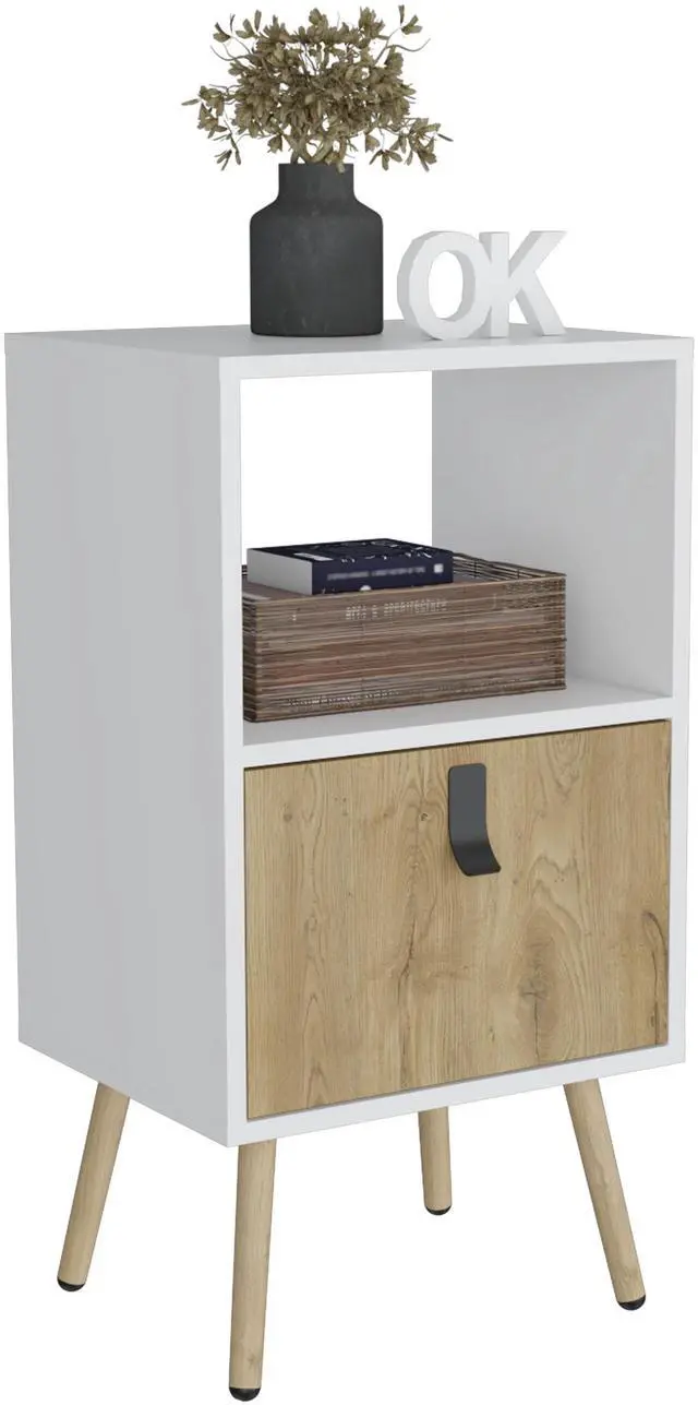 Alt view image 6 of 7 - Tall Nightstand 29"H, with One Drawer and Functional Storage, White / Macadamia