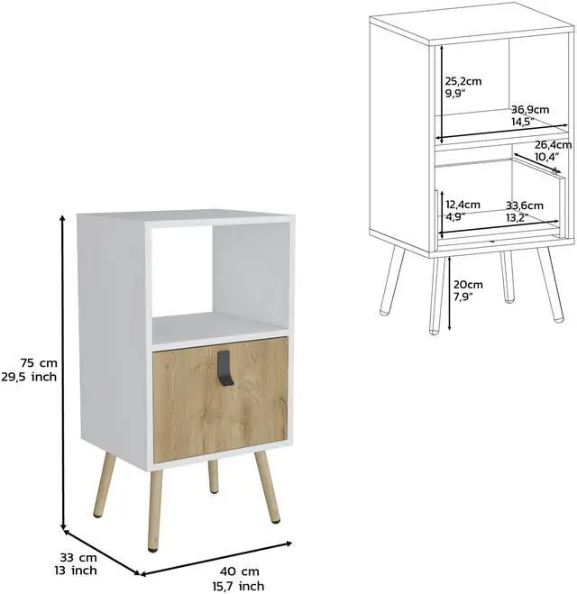 Alt view image 7 of 7 - Tall Nightstand 29"H, with One Drawer and Functional Storage, White / Macadamia